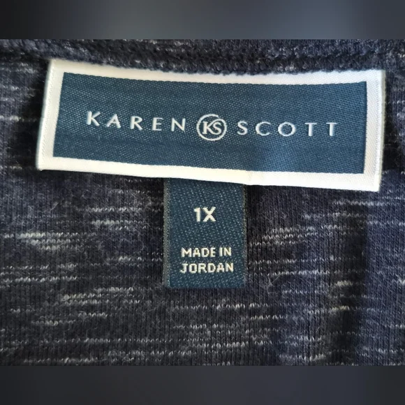 Karen Scott Cotton Women's Navy Blue Top Size XL 3/4 Sleeve - Picture 3 of 5